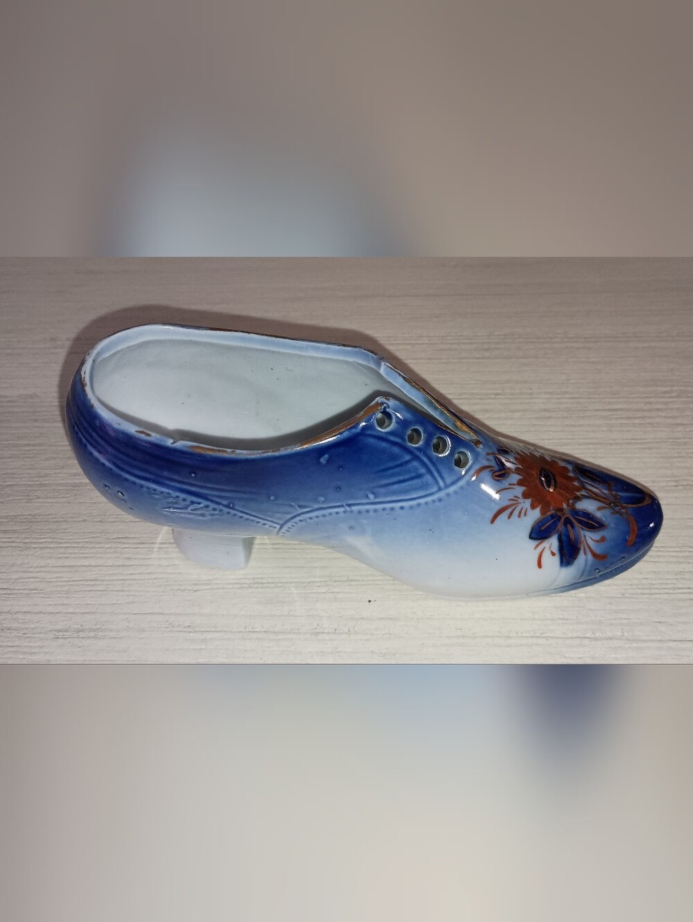 3/$15 Vintage Blue Floral Ceramic Decorative Shoe